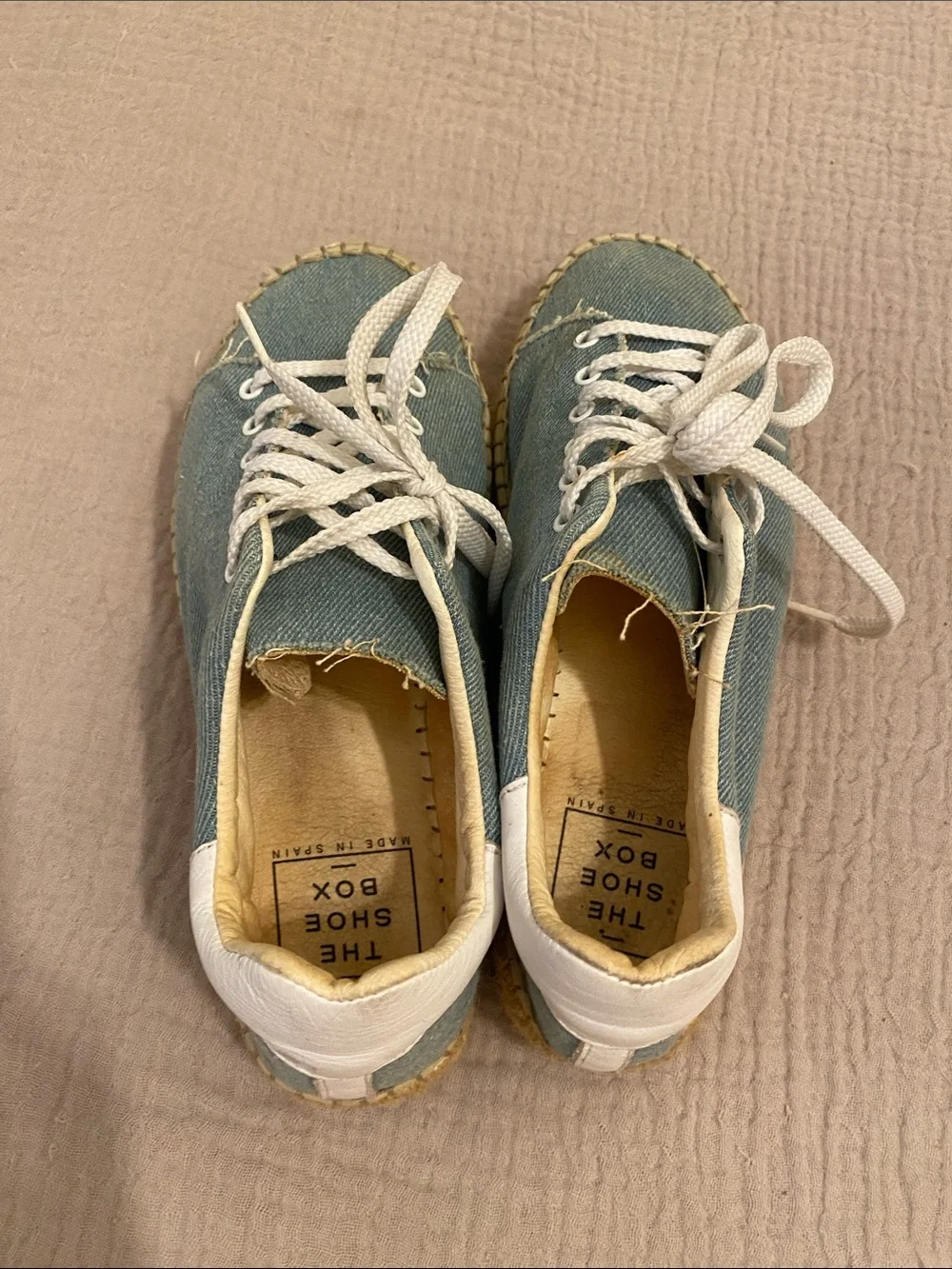 THE SHOE BOX Made in Spain Denim Espadrille Sneakers with White Laces. Size 38